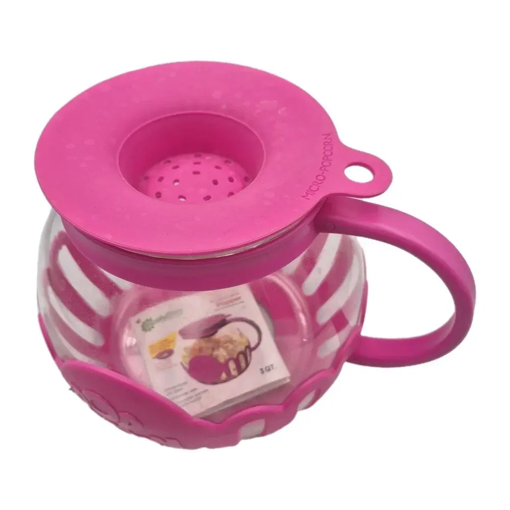 3-Qt Microwave Popcorn Popper Pink Silicone Wrapped Glass Never Used